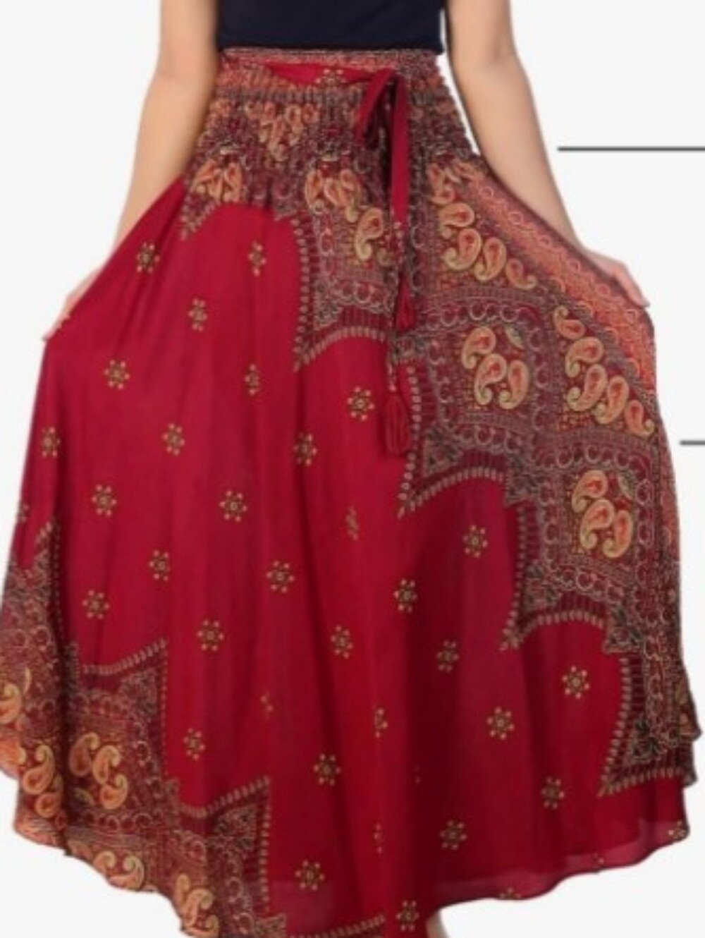 NWT Boho Paisley Maxi Skirt in Wine With Tie Back L/Xl